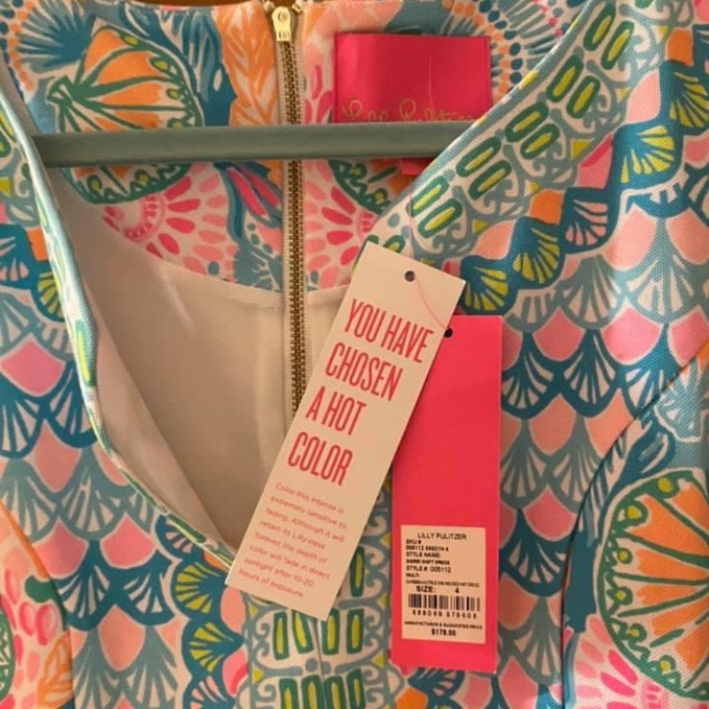 🎉HP 🎉Lilly Pulitzer Dress Sigrid Caribbean Citrus Shift Cruise Blue Pink 4 - Picture 8 of 10